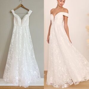 Fairytale Love Story White Lace Off-the-Shoulder Maxi Dress NWOT